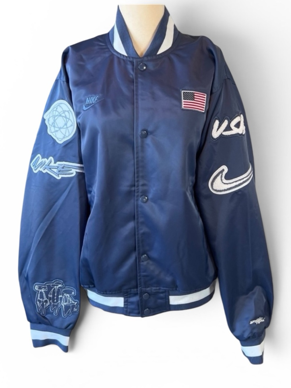 NEW Nike Breaking Satin Jacket "USA Dugout" Futura Navy FN9460-491